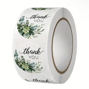 NWT 500 Thank You Stickers Green & White